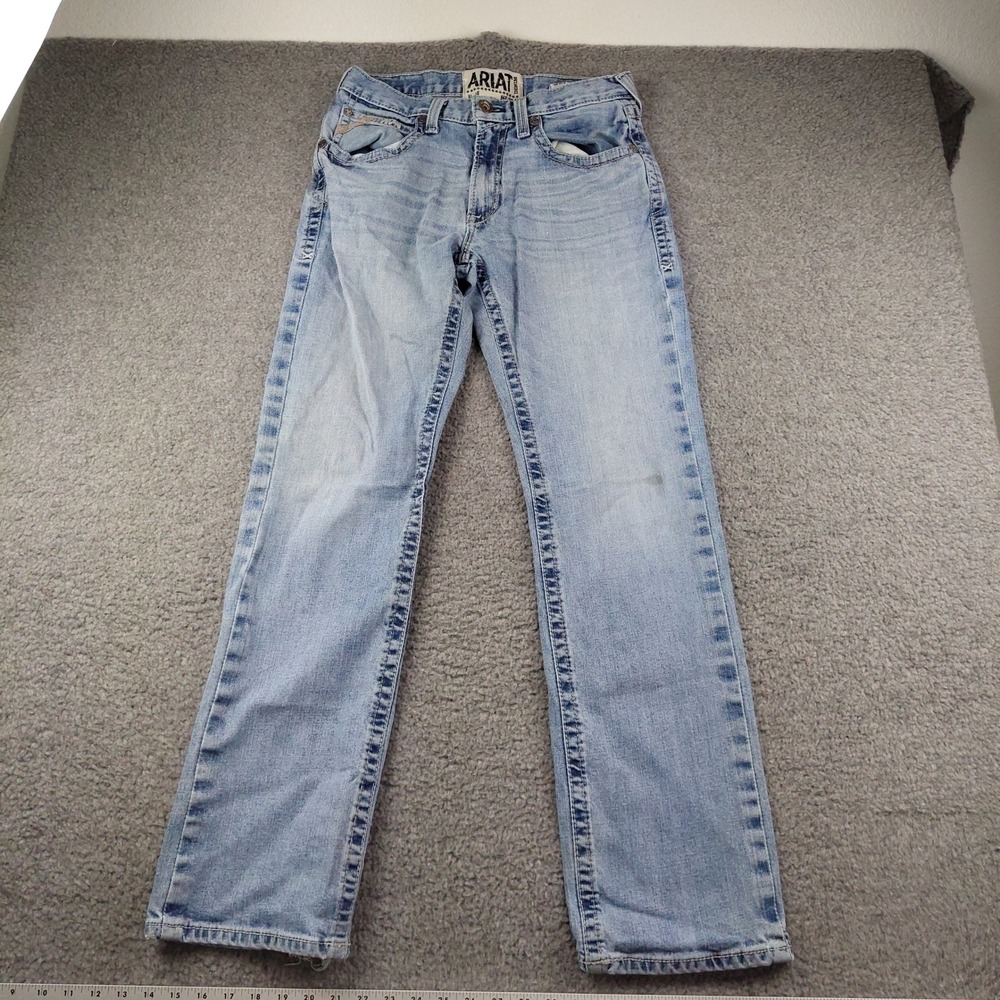 Ariat Jeans Mens 32x34 M5 Slim Straight Light Wash Western Denim Distressed